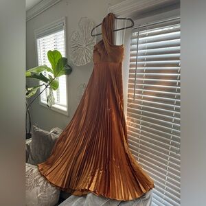 Flowy Gold Pleated Dress